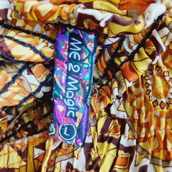 Me 2 Magic Anthropologie Sunburst Print Maxi Dress Puff Sleeve Lightweight‎ L - Picture 6 of 11